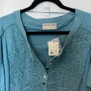 We The Free Teal Ribbed Henley Top